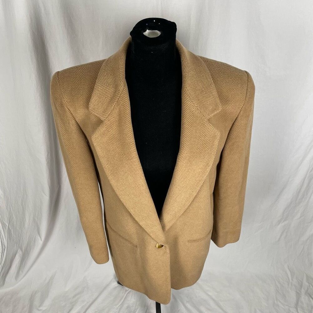 Vintage 90’s Harve’ Benard Tan Herringbone Wool Cashmere Blend Blazer - Women’s - Picture 2 of 6